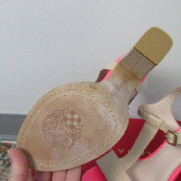 Vince Camuto Novasi Women Sandals 7 Beige Pink Pebble Leather High Heels y2k 538 - Picture 5 of 10